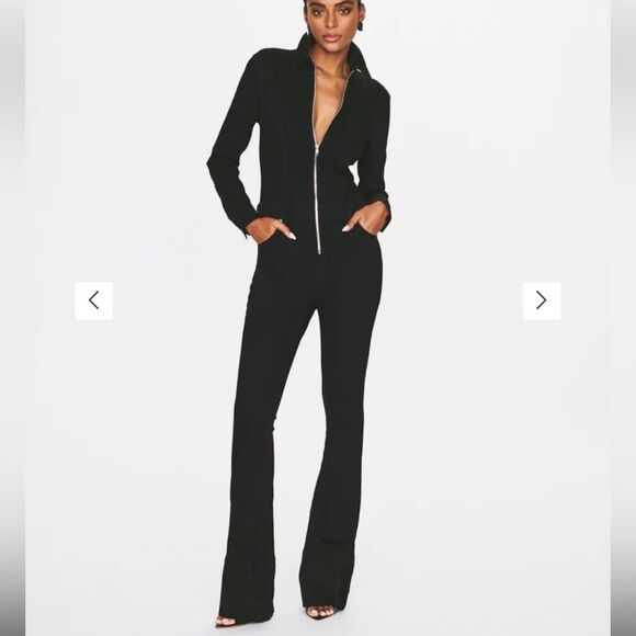 SER.O.YA Dee Dee Black denim Flares Jumpsuit bell bottom stretch zip NWT XL - Picture 2 of 12